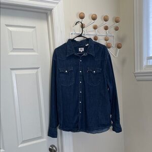 Levi's - Chambray Pearl Snap Button Down Western Shirt - Navy - XXL